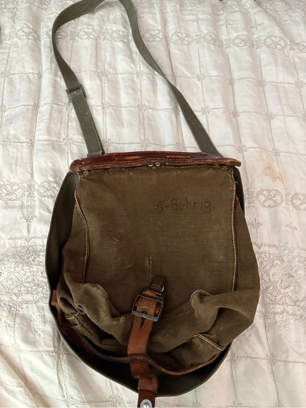 Vintage Swiss Military canvas and leather Bread bag